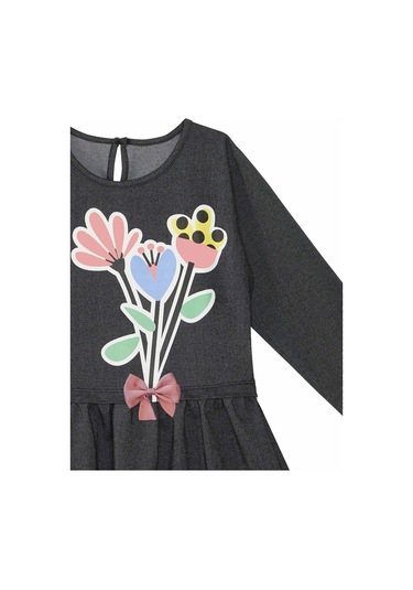Denokids Mshb&g Çiçekler Denim Görünümlü Siyah Kız Çocuk Elbise Siyah