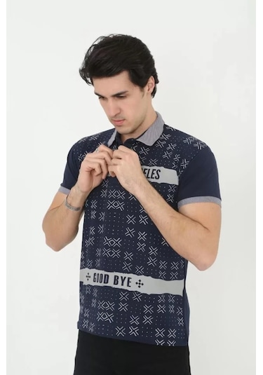 Erkek Yakalı Slim Fit Baskılı Tshirt Çok Renkli