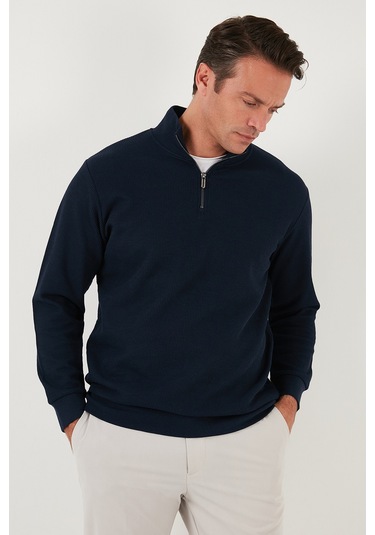 Buratti Pamuklu Regular Fit Yarım Fermuarlı Dik Yaka Erkek Sweat 5905716 Koyu Lacivert