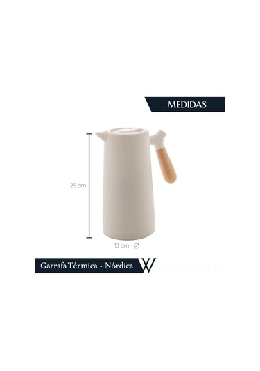 Tenfowee Wolff Çift Katmanlı Vakumlu Termos - Sıcak Ve Soğuk İçecekler İçin Tahta Saplı Sızdırmaz Kahve Termosu, Beyaz, 1l Beyaz