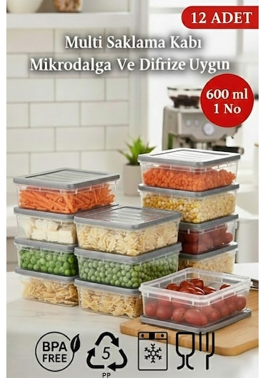 600 Ml Multi Saklama Kabı Difrize Uygun 12 Adet No:1 Şeffaf