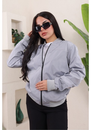 Bomber Kolej Su Geçirmez Ceket Açık Gri Bndk