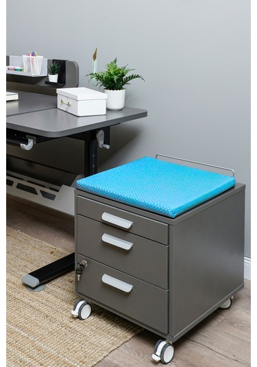 Creo Mobili Çekmeceli Kilitli Tekerlekli Vega Keson, Oturulabilir Ofis Ve Ev Komodini, Antrasit/mavi