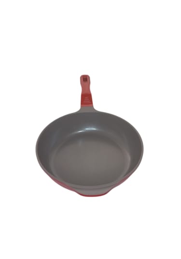 Akdeniz 28 Cm Cam Kapaklı Kırmızı Döküm Derin Tava