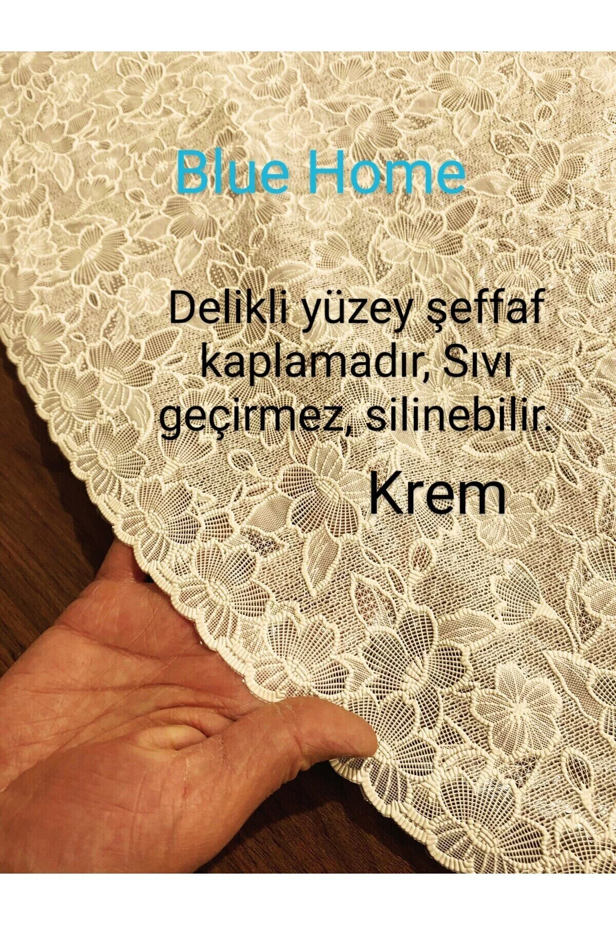 Yuvarlak Dantel Görünümlü Pvc Muşamba Mutfak Masa Örtüsü Sıvı Geçirmez Silinebilir /ebat: 150 Cm Krem Krem