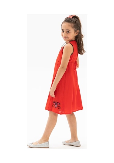 Burçak Şile Bezi Kız Çocuk Elbise Kırmızı Krmz