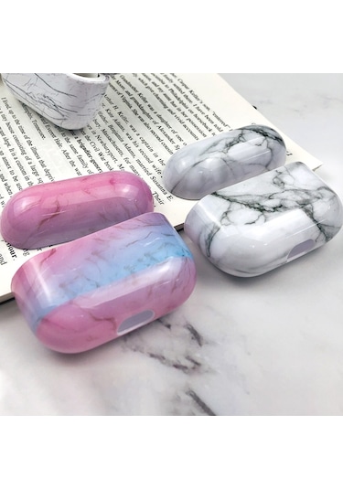 Airpods Uyumlu Pro 3 Mermer Su Sticker İçin Kablosuz Kulaklık Koruyucu Kılıf Siyah Beyaz