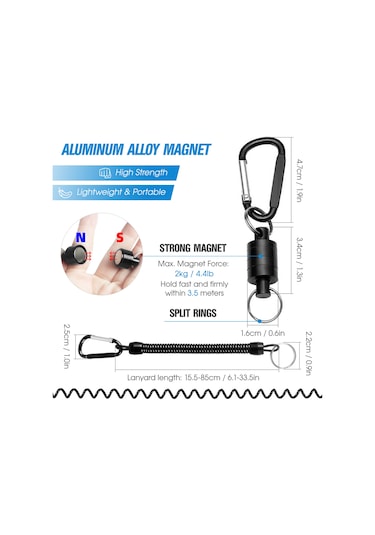 Xindoker Balıkçılık Manyetik Tutucu Kayıp Engelleme İpçili Siyah - Maks. 2kg Tutma Gücü, Yelek/çanta Uyumlu