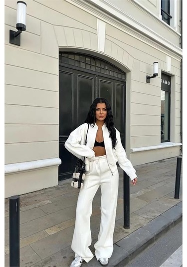 Neşeli Butik Kadın Kışlık Alt Üst Eşofman Takımı Nb0022 - Ekru Ekru