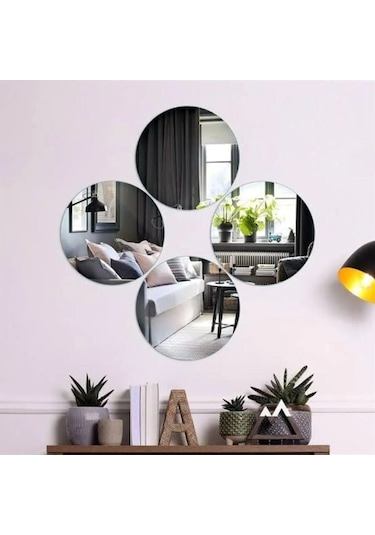 Demdekor Yuvarlak Plexi Duvar Süsü Yapışkan Dekoratif Ayna 2'li Gümüş
