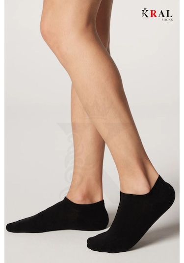 Kral Socks Düz Desen Sneakers Pamuklu Terletmez Unisex Çorap 6 Çift - Siyah