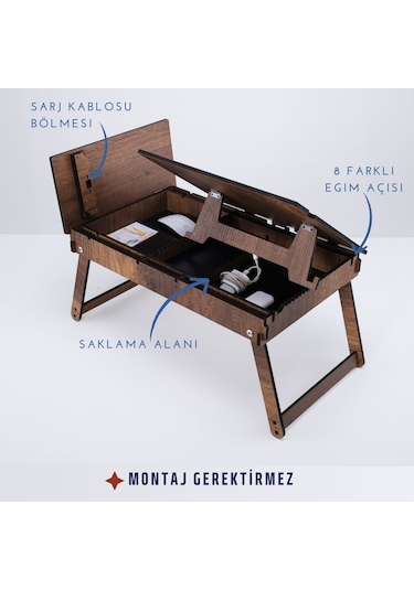 Vigo Wood Katlanır Ayaklı Ayarlanabilir Laptop Sehpası Ceviz