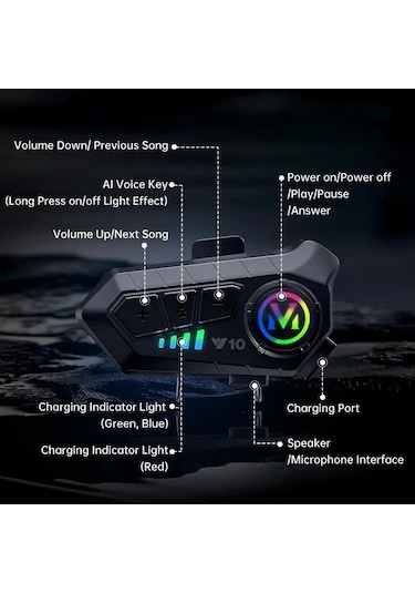 Y10 Motosiklet Kablosuz Bluetooth 5.3 Kask Kulaklık İntercom
