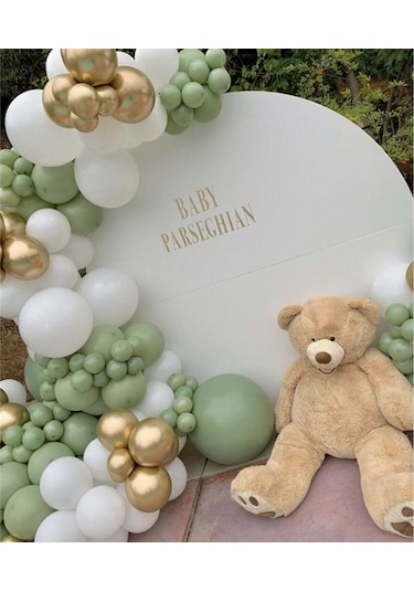 Küf Yeşili Beyaz Krom Gold Balon Konsept Zinciri 101 Parça