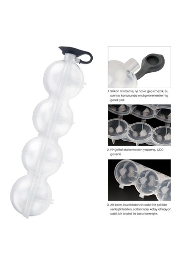 Valletta Viviana 4'lü Küre Buz Topu Kalıbı - Buz Topu Dondurucu Beyaz