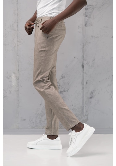 Notra Beli Lastikli Ve İplikli Slimfit Pamuklu Jogger Pantolon Kahverengi