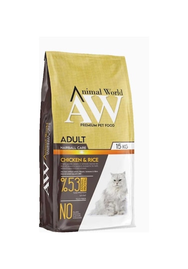Animal World Hairball Tüy Yumağı Önleyici Tavuklu Yetişkin Kedi Maması 15 KG