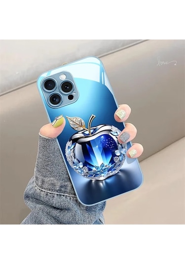 Willowhaven iPhone Uyumlu 11 Pro Max Mavi Kristal Elmalı Lüks Cam Telefon Kılıfı