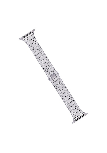 iOs Watch Uyumlu Serisi İçin 6 44mm Çift T Paslanmaz Çelik Saat Bandı Gümüş