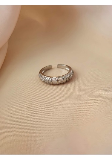 Bombeli Zirkon Taşlı Ayarlanabilir Silver Gümüş Renkli Yüzük Silver