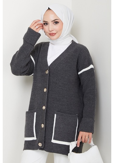 İlge Düğmeli Triko Hırka 1597 - Antrasit Antrasit