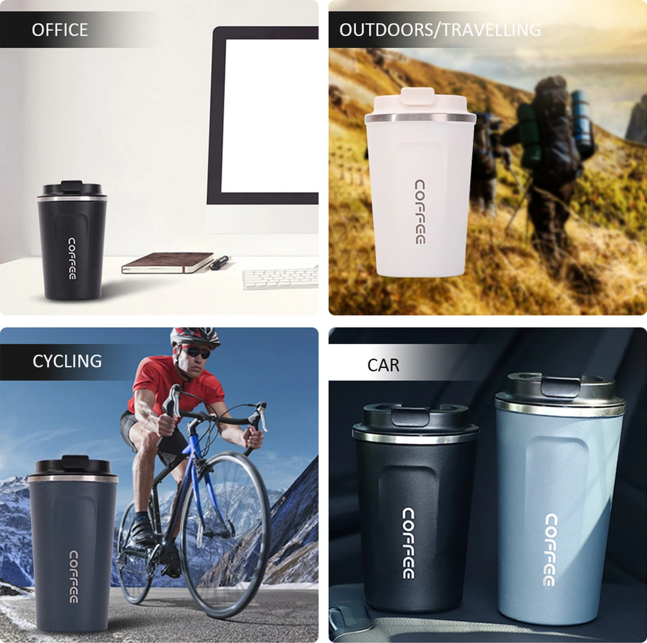 Youmex 304 Paslanmaz Çelik Vakumlu İki Katlı Isı Saklama Bardak, Sıcak Ve Soğuk İçecek Tutar, 510ml Büyük Boy Siyah Ofis Kupa