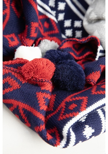 Biocotton Triko Ponponlu Örgü Tv Battaniyesi - Lacivert Lacivert