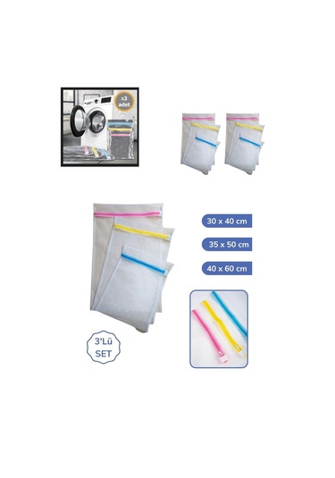 3&amp 39 Lü Çamaşır Yıkama Filesi Set Renkli Fermuarlı Pratik Çamaşır Yıkama Filesi Seti - Mapı-435484 Renkl