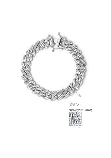 Brezza Lusso Jewelry Gurmet Zincir Model Pırlanta Işıltılı İthal Kadın Gümüş Bileklik 17 Cm