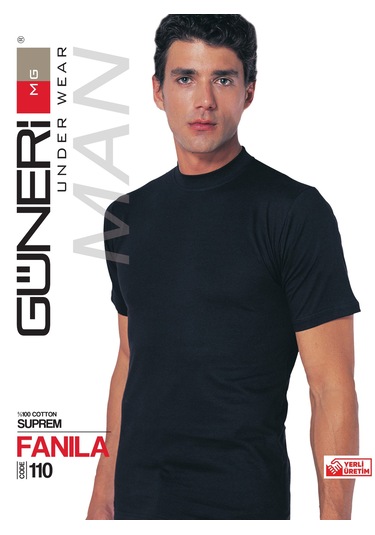 Erkek Siyah Süprem Yarım Kollu % 100 Pamuklu Fanila 3'lü Paket 110-3s Siyah
