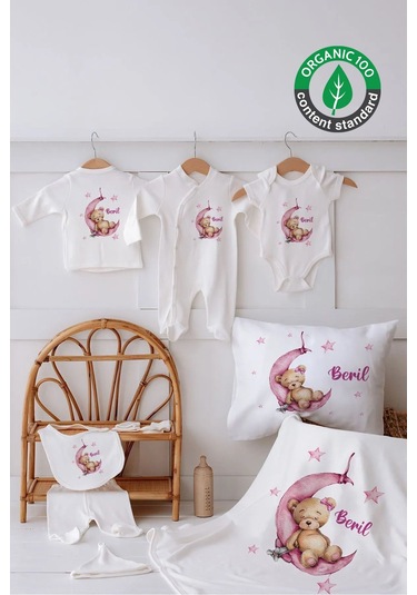 Lilabio %100 Organik Isme Özel Isimli 10lu Hastane Çıkışı Ayıcık Ekru