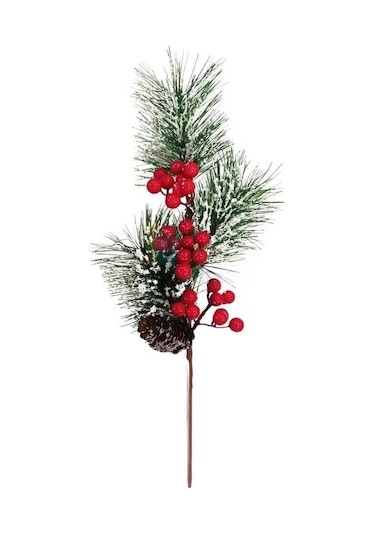 45 Cm Berry Demeti Kozalaklı Karlı Yılbaşı Çam Dalı Dekoratif Dal