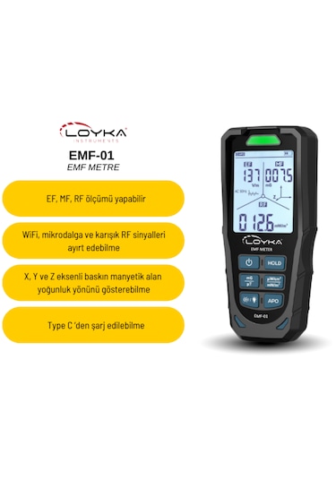 Loyka Emf-01 Profesyonel 3 Eksen Emf & Rf Elektromanyetik Alan Radyasyon Dedektörü Siyah