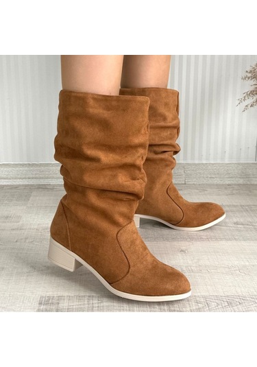 Jolin Taba Süet Topuklu Çizme Taba