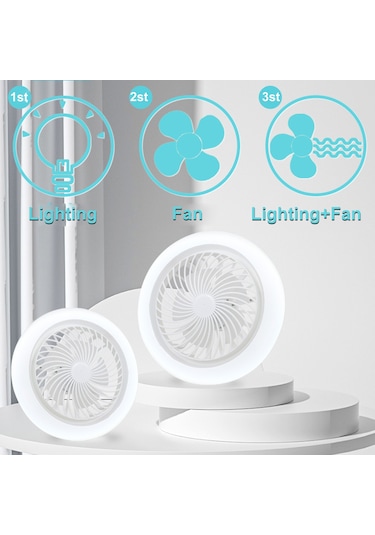Tenfowee E27 Led Fenerli Fan, Uçaklı, Sessiz Çalışma, 3 Mod Aydınlatma/ventilasyon/her İkisi , Beyaz Işık, Araç Gerektirmeden Kurulum, Ofis/yemek Odası Beyaz
