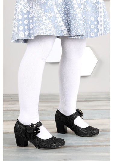 Kiko 751 Çupra Günlük Kız Çocuk 4 Cm Topuk Babet Ayakkabı Siyah Siyah