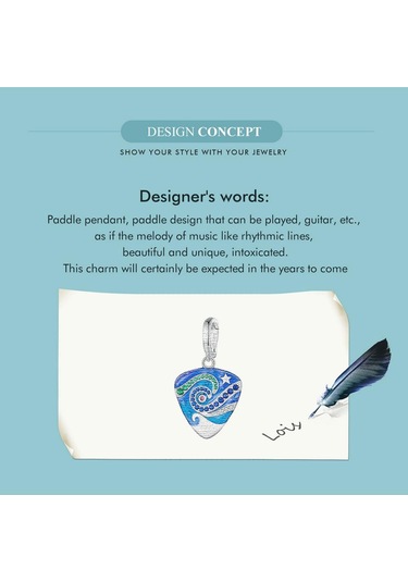 Wostu Müzik Hediyeler 925 Ayar Gümüş Gitar Mızrap Mavi Emaye Narin Charm Kolye Kadınlar Genç Kızlar İçin Gümüş