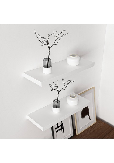 Minarmobilya Minar Gizli Tutuculu 2'Li Duvar Rafı 60 Cm - M.Beyaz