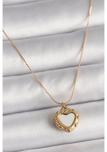 316l Çelik Gold Renk Zincir Aynalı Kalp Model Kadın Kolye - Tj-bko9784 Gümüş