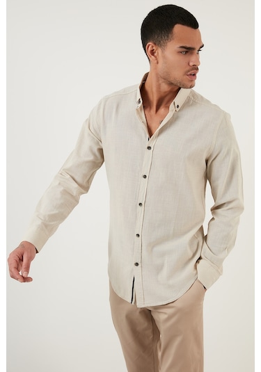 Buratti Pamuklu Regular Fit Düğmeli Yaka Erkek Gömlek Cf20S111871 Taş