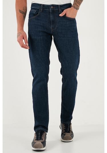 Buratti Streç Pamuklu Comfort Fit Yüksek Bel Boru Paça Jeans Erkek Kot Pantolon 4413C41Texas Lacivert
