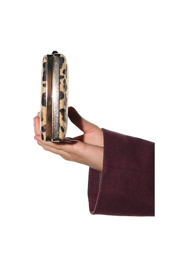 Marcona Siyah Sarı Desenli Kadın Abiye Çanta Leopar