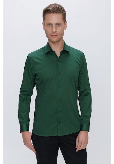 Efor Gk 669 Slim Fit Yeşil Klasik Gömlek Yeşil