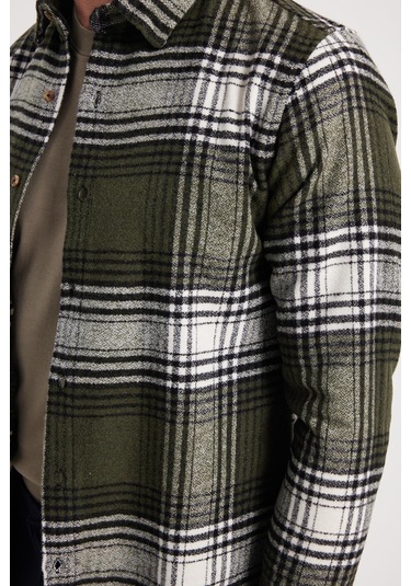 Tudors Erkek Slim Fit Dar Kesim Kareli Kışlık Oduncu Gömlek-42372 Haki