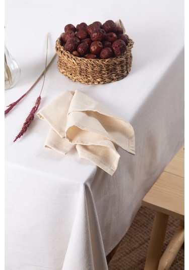 Wellstil Premium Keten Masa Örtüsü Beyaz