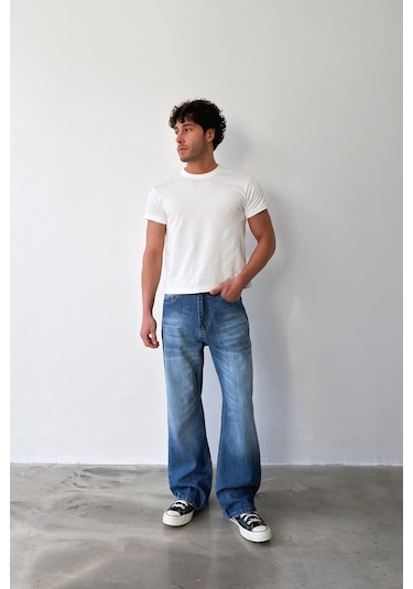 Flaw Yıkamalı Lazer Baskı İspanyol Paça Jean-29646 Mavi