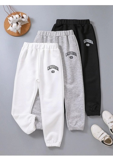 3'lü California Eşofman Altı Jogger - Beyaz Gri Siyah Lastik Paça Yüksel Bel Beyaz Gri Siyah