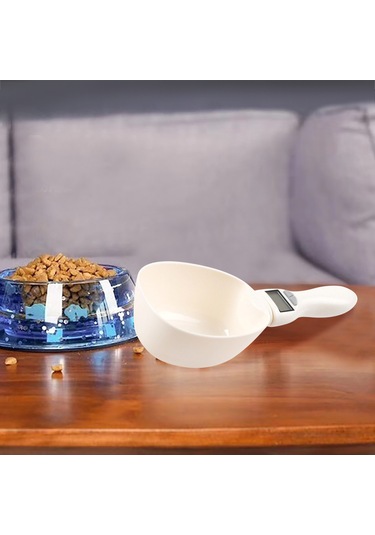 Vkemall Beyaz Evcil Hayvan Yemeği Ölçüm Kaşığı - Elektronik Ağırlık Ölçer, G/ml/bardak Birimleri, Su Geçirmez Lcd Ekranı