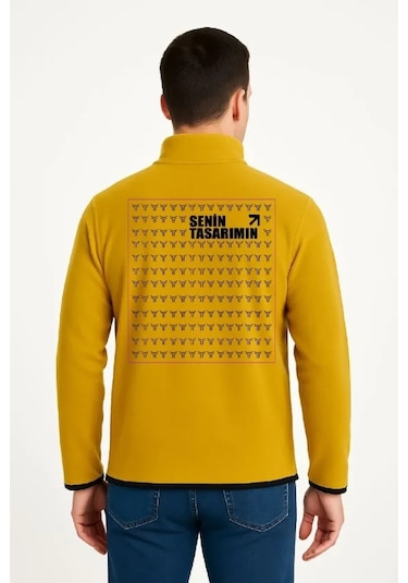 Defymoda Arka Polar Kazak Dik Yaka - Sarı