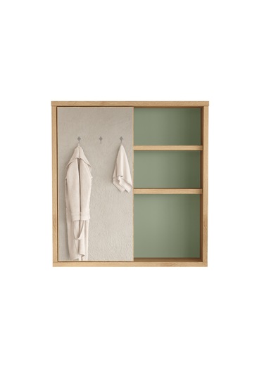 Aqua Aynalı Lavabo Üstü Banyo Dolabı Raf Sepet-ıhlamur Yeşili Kahverengi